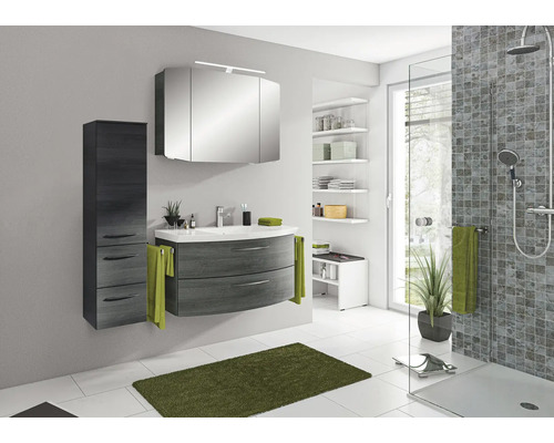 Set meubles salle de bains Pelipal Sunline 104 lxhxp 131 x 200 x 50,5 cm couleur de façade graphite structure transversale 4 pièces av. vasque en marbre minéral blanc et meuble sous vasque armoire de toilette av. éclairage LED armoire haute