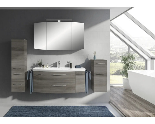 Set de meubles de salle de bains Pelipal Sunline 104 lxhxp 181 x 200 x 50,5 cm couleur de façade graphite structure transversale 5 pièces vasque en fonte minérale blanc meuble sous vasque armoire de toilette avec éclairage LED