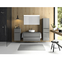 Badmöbel-Set NOBILIA Programm 3 BxHxT 230 x 169,1 x 48,7 cm Frontfarbe grau hochglanz mit Aufsatz-Waschtisch weiß und Spiegel mit LED-Beleuchtung Midischrank Unterschrank Griffleiste schwarz 525