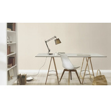 Bureau avec bureau, lampe, chaise et bibliothèque pour une ambiance calme et organisée.