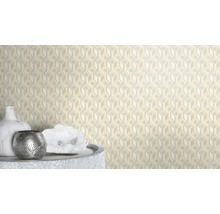 Papier peint beige à motifs avec des formes géométriques dans une pièce