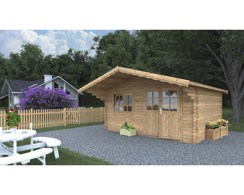 Abri de jardin Palmako Sally 15,5 m² avec plancher et auvent 450 x 360 cm apprêt par immersion marron