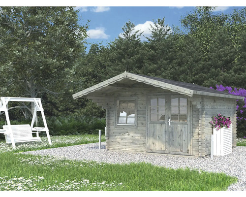 Gartenhaus Palmako Sally 12,3 m² inkl. Fußboden und Vordach 426 x 530 cm tauchgrundiert grau