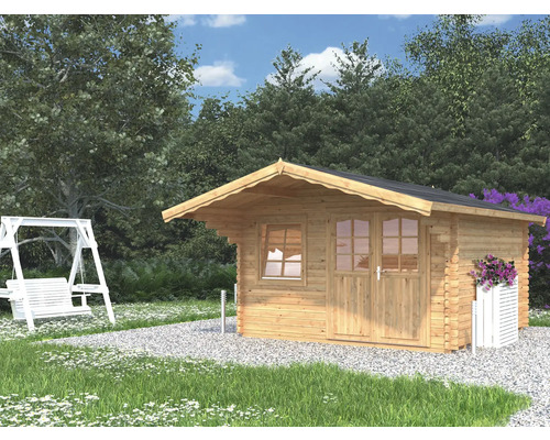 Gartenhaus Palmako Sally 12,3 m² inkl. Fußboden und Vordach 426 x 530 cm tauchgrundiert braun