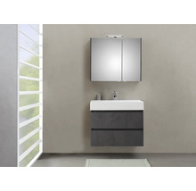 Badezimmer mit Waschbeckenunterschrank, Waschbecken und Spiegelschrank