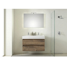 Modernes Badezimmer mit Waschtischunterschrank, Spiegel und Dusche