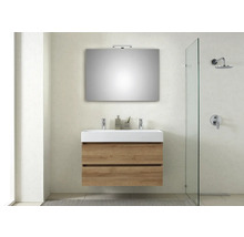 Modernes Badezimmer mit Waschtischunterschrank, Spiegel und Dusche