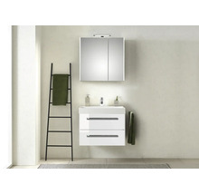 Badezimmer mit Spiegelschrank, Waschtischunterschrank und Handtuchleiter