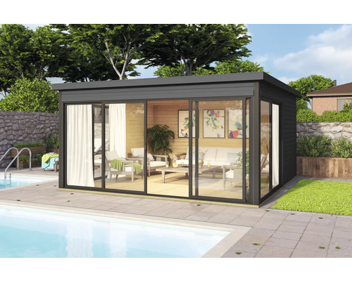Gartenhaus Outdoor Life Domeo 5 inkl. Fußboden 437,6 x 437,6 cm carbongrau
