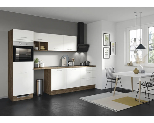 PICCANTE Küchenzeile mit Geräten PESCE 320 cm Frontfarbe space grey Matt  Korpusfarbe oregon-eiche - HORNBACH Luxemburg