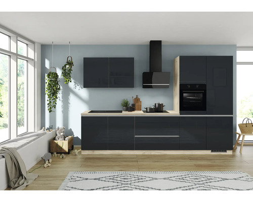 PICCANTE Küchenzeile mit Geräten PUCCI 340 cm Frontfarbe onyx Hochglanz  Korpusfarbe seeahorn - HORNBACH Luxemburg