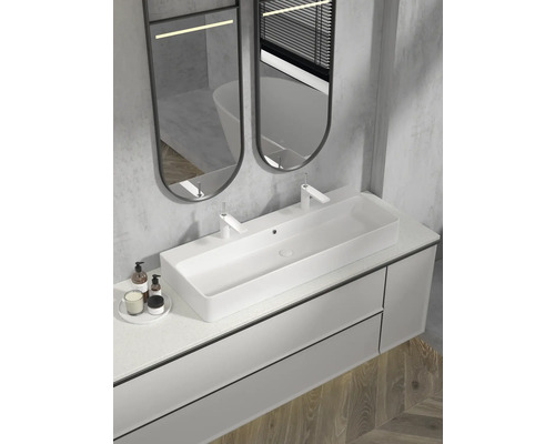 Badezimmerwaschtisch mit Waschbecken, Armaturen und Spiegeln