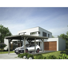 Maison moderne avec abri de voiture et voiture dans l''allée