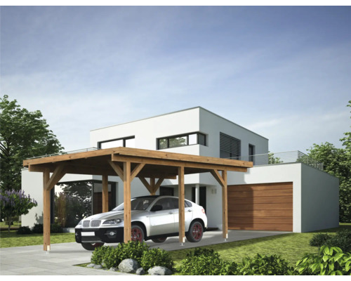 Carport simple Palmako Karl 11,7 m² 360x512 cm apprêt par immersion marron