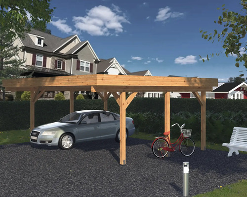 Carport double Palmako Karl 20,6 m² 600x512 cm apprêt par immersion marron