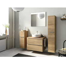 Badmöbel-Set NOBILIA Programm 3 BxHxT 81 x 169,1 x 48,7 cm Frontfarbe eiche natur mit Aufsatz-Waschtisch weiß und Spiegel mit LED-Beleuchtung Griffleiste chrom matt 390