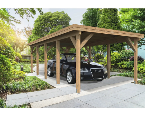 Carport simple Palmako Karl 23,1 m² 360 x 762 cm apprêt par immersion marron