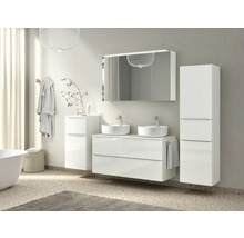 Set de meubles de salle de bains double NOBILIA Programm 3 lxhxp 121 x 59,1 x 48,7 cm couleur de façade blanc haute brillance avec vasque à poser barre de prise chrome mat 546