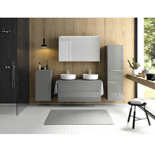 Set de meubles de salle de bains double NOBILIA Programm 3 lxhxp 121 x 59,1 x 48,7 cm couleur de façade gris haute brillance avec vasque à poser barre de prise chrome mat 548