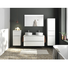 Set de meubles de salle de bains double NOBILIA Programm 3 lxhxp 121 x 169,1 x 48,7 cm couleur de façade blanc mat avec vasque à poser blanc miroir avec éclairage LED barre de prise chrome mat 552