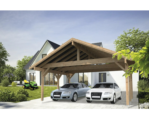 Carport double Palmako Robert 20,6 m² 635 x 510 cm apprêt par immersion marron