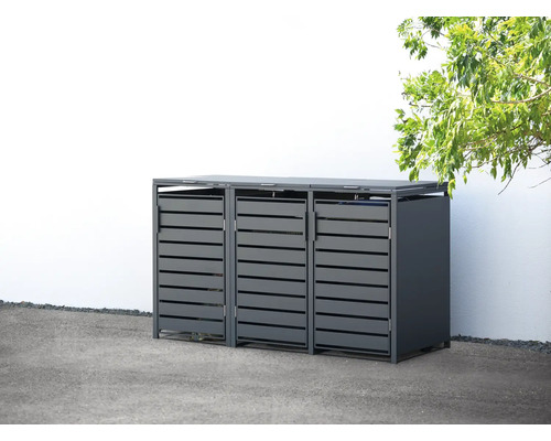 Cache-conteneurs pour trois poubelles en métal
