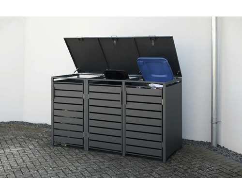 Cache-poubelles (x2) avec bac, habillage Inox L.150 x l.90 x H.129 cm