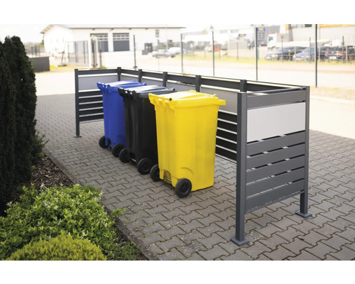 Mülltonnenbox WESTMANN Planum 5 410 x 90 x 120 cm anthrazit Mülltonnenbox mit blauer, schwarzer und gelber Mülltonne