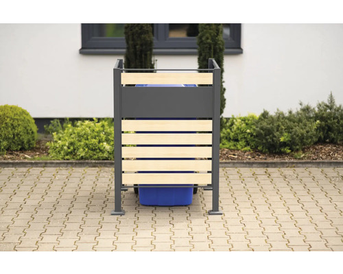 Cache-conteneur avec lattes en bois pour recouvrir une poubelle à l''extérieur