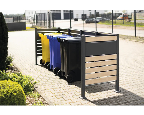 Mülltonnenbox mit drei Mülltonnen