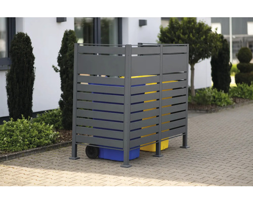 Mülltonnenbox WESTMANN Planum 2 170 x 90 x 150 cm anthrazit Mülltonnenbox mit drei Fächern und Mülltonnen