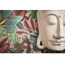 Tapete mit Blättermuster und Buddha Kopf