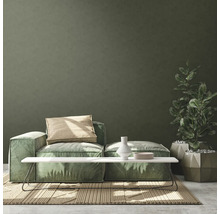 Wohnzimmer mit Sofa, Kissen, Tisch und Zimmerpflanze