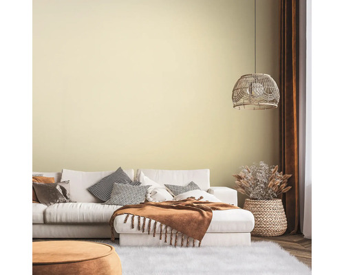 Wohnzimmer mit Sofa, Kissen, Decke und Dekoration