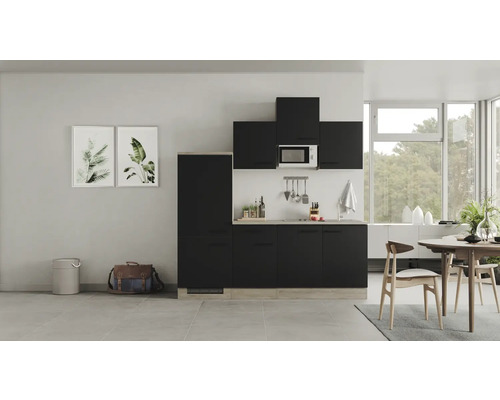 Flex Well Küchenzeile mit Geräten Capri 210 cm schwarz matt zerlegt Variante reversibel