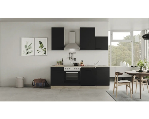 Flex Well Küchenzeile mit Geräten Capri 220 cm schwarz matt zerlegt Variante reversibel