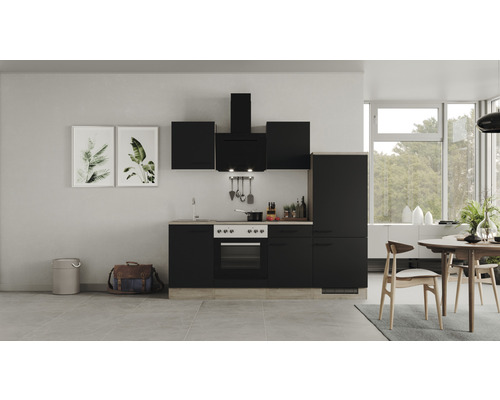 Flex Well Küchenzeile mit zerlegt - 220 cm HORNBACH schwarz Geräten matt Capri wildeiche Korpusfarbe Frontfarbe Luxemburg