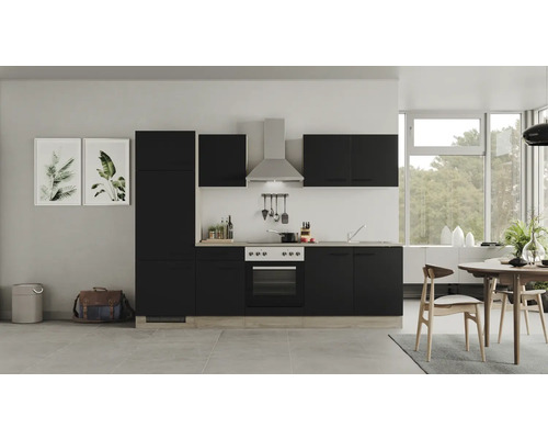 Flex Well Küchenzeile mit Geräten Capri 270 cm schwarz matt zerlegt Variante reversibel
