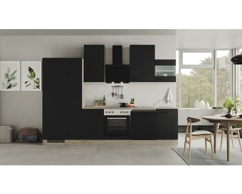 Flex Well Küchenzeile mit Geräten Capri 310 cm schwarz matt zerlegt Variante reversibel