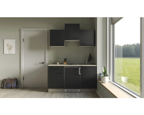 Flex Well Singleküche mit Geräten Capri 150 cm Frontfarbe schwarz matt  Korpusfarbe wildeiche zerlegt - HORNBACH Luxemburg