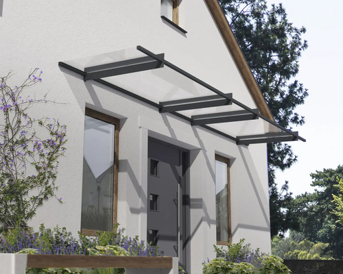 Auvent en appentis Nancy 400x90 cm gris transparent Auvent en verre au-dessus d'une porte d'entrée