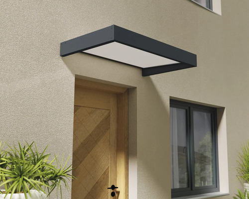 Auvent en appentis Sophia 150x90 satiné Auvent de porte d'entrée au-dessus d'une porte en bois sur une façade