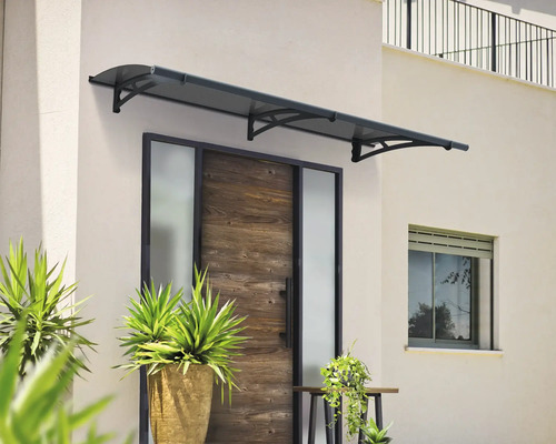 Auvent en appentis Aquila 210x90 cm solaire gris Auvent de porte d'entrée en plastique avec supports en acier