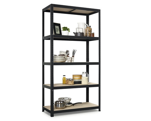 Étagère noire à cinq niveaux pour le rangement des objets