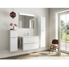 Badmöbel-Set NOBILIA Programm 1 BxHxT 81 x 169,1 x 48,7 cm Frontfarbe weiß hochglanz mit Möbel-Waschtisch weiß und Spiegel mit LED-Beleuchtung Griffleiste chrom matt 050