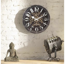 Wanduhr Henry bewegende Zahnräder Glas Metall schwarz Ø 50 cm