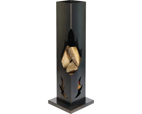 Étagère à bois de chauffage en métal avec motif de flammes et bûches de bois