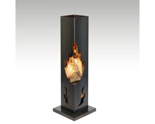 Brasero décoratif en acier avec bois et flammes