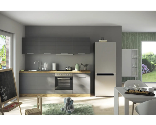 Bloc cuisine complète équipée Held Möbel Florenz 240 cm façade gris mate, corps chêne clair variante réversible démonté