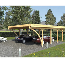 Doppelcarport aus Holz mit zwei Autos